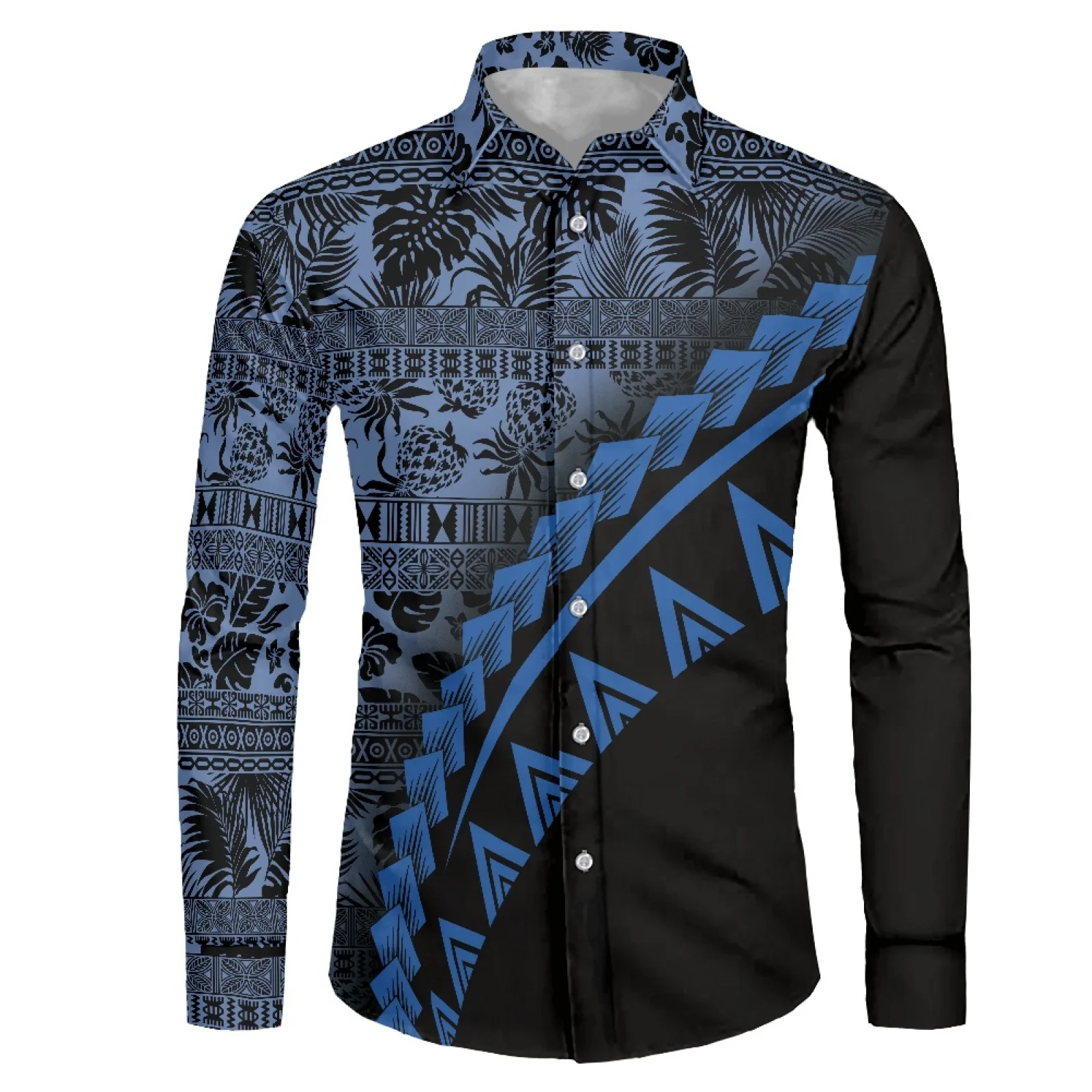 

Polynesian Tribal Samoan ​​​​​​​​​​Totem Tattoo Prints Spring Autumn Square Men Fashion Shirts Turn-down Collar Buttoned Casual