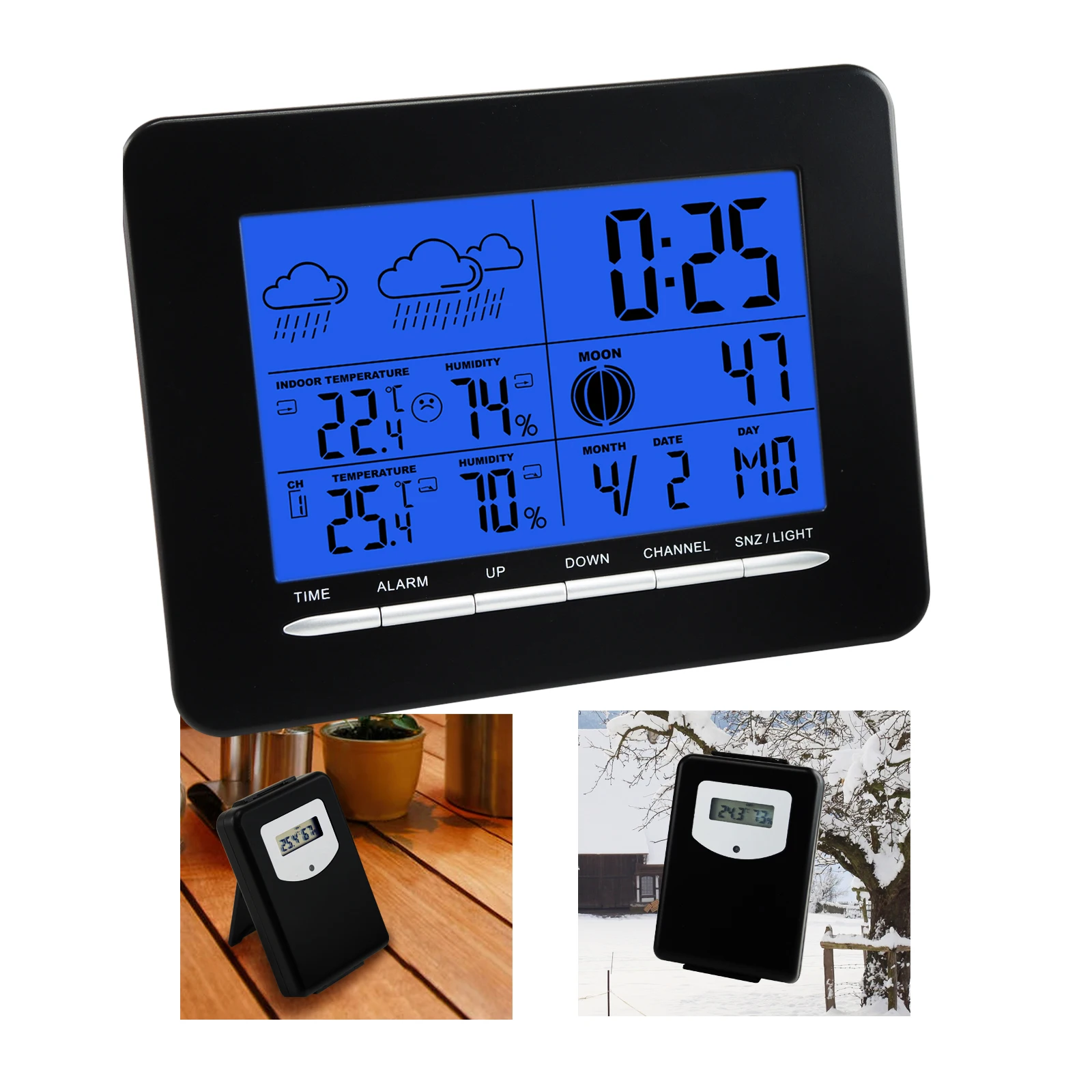 Wireless Weather Station Temperature & Humidity with 2 Wireless Sensor 8 Languages, 4 Weather Forecast, Hour Display Format
Wireless Weather Station Temperature & Humidity with 2 Wireless Sensor 8 Languages, 4 Weather Forecast, Hour Display Format