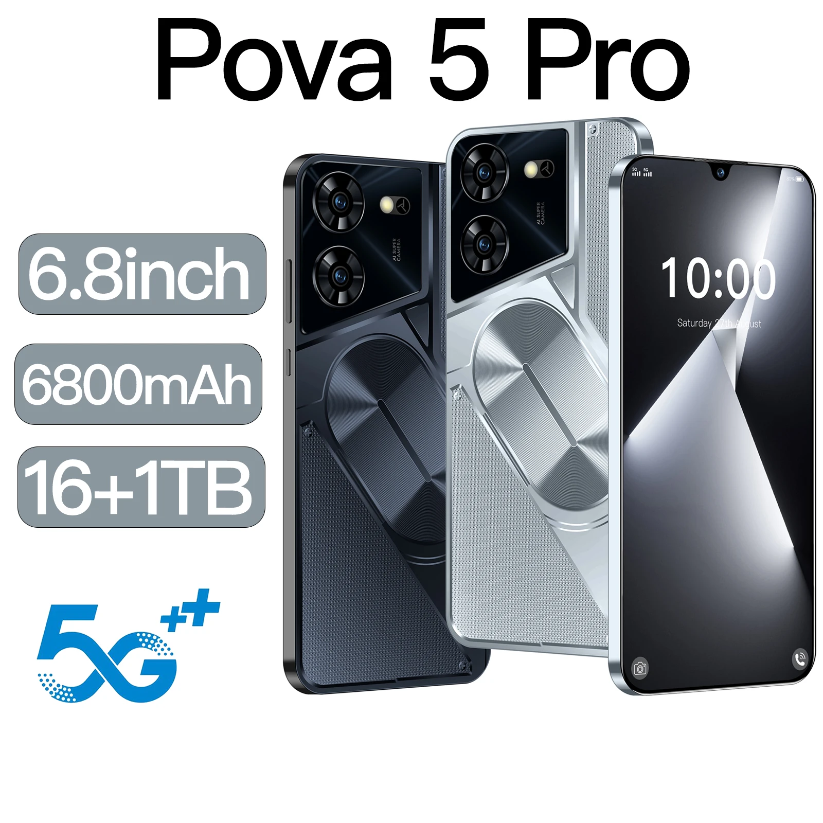 

Оригинальный смартфон 5G Pova 5 Pro, HD экран 6,8 дюйма, 16 ГБ + 1 ТБ, 6800 мАч, МП, сотовый телефон Android 13 с двумя Sim-картами, разблокирован