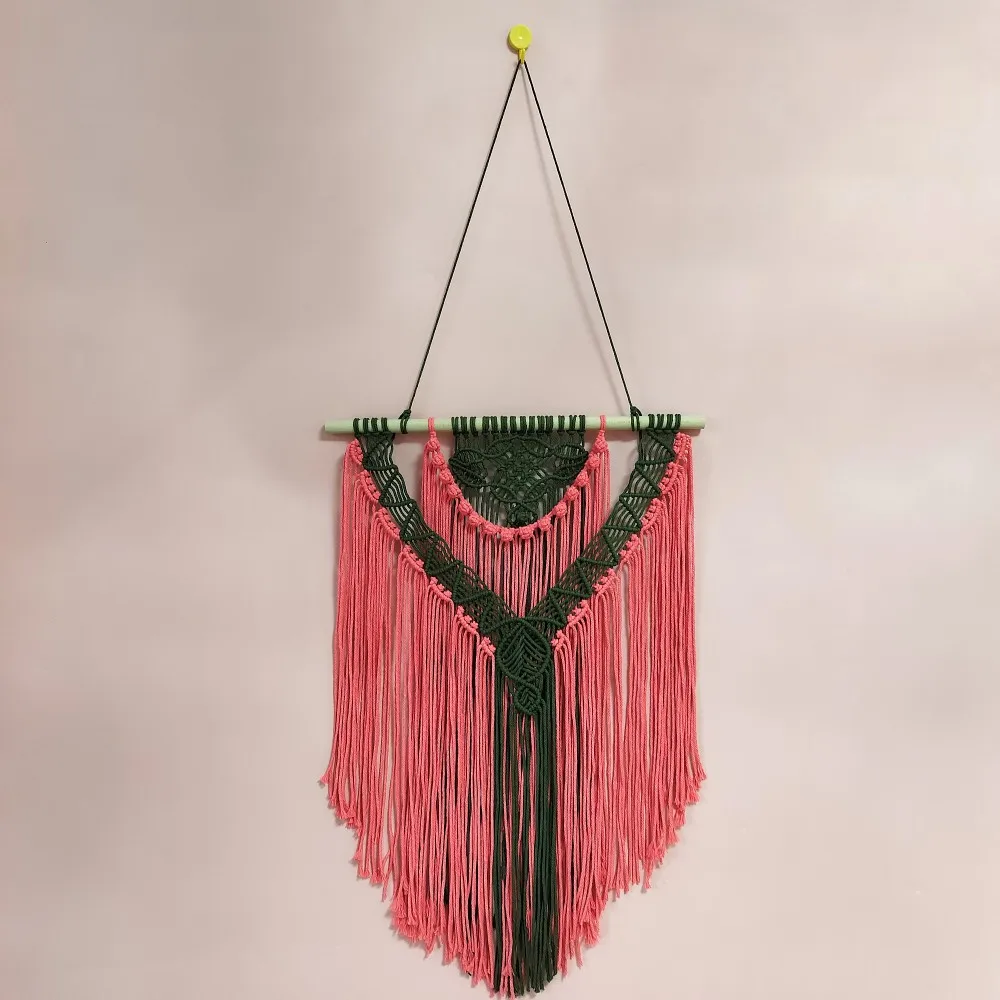 Colorful Macrame Nursery Wall Tapestry - Olive Green & Watermelon Red 10 Ad65fd05fa5d54228980299326fef08caX