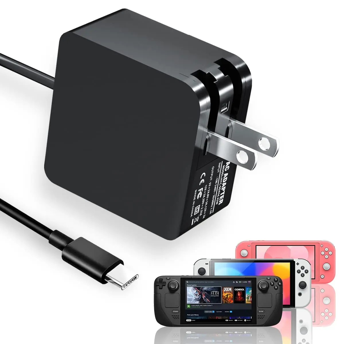 Generic 45W USB C Charger for Steam Deck and Nintendo Switch,Foldable