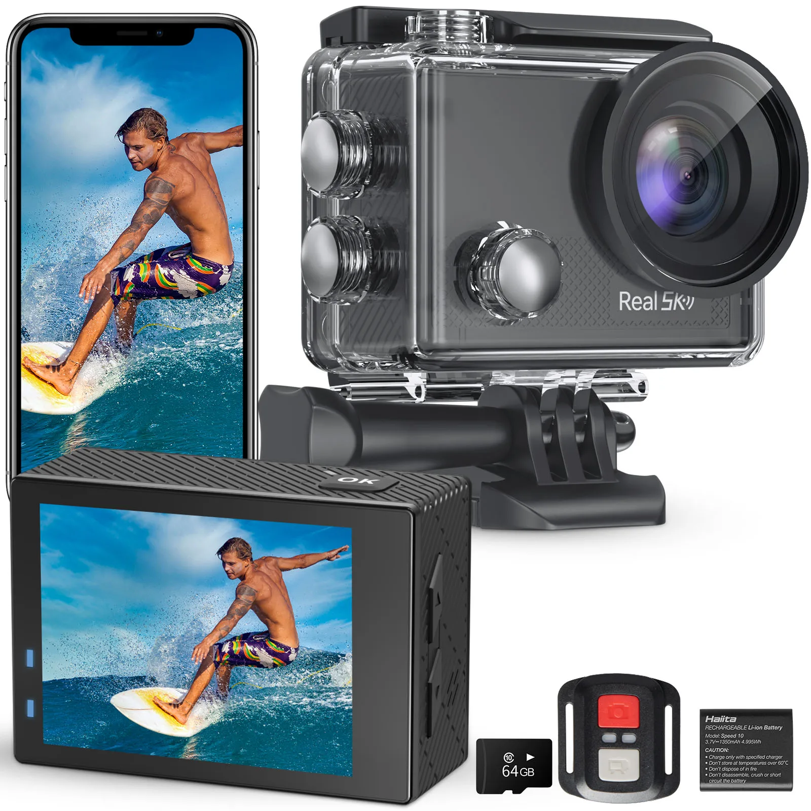 

Haiita Ultra HD 5K Action Camera 30FPS WiFi 2.0-inch 170D Underwater Waterproof Helmet Video Recording Go Cameras Sports Cam Pro