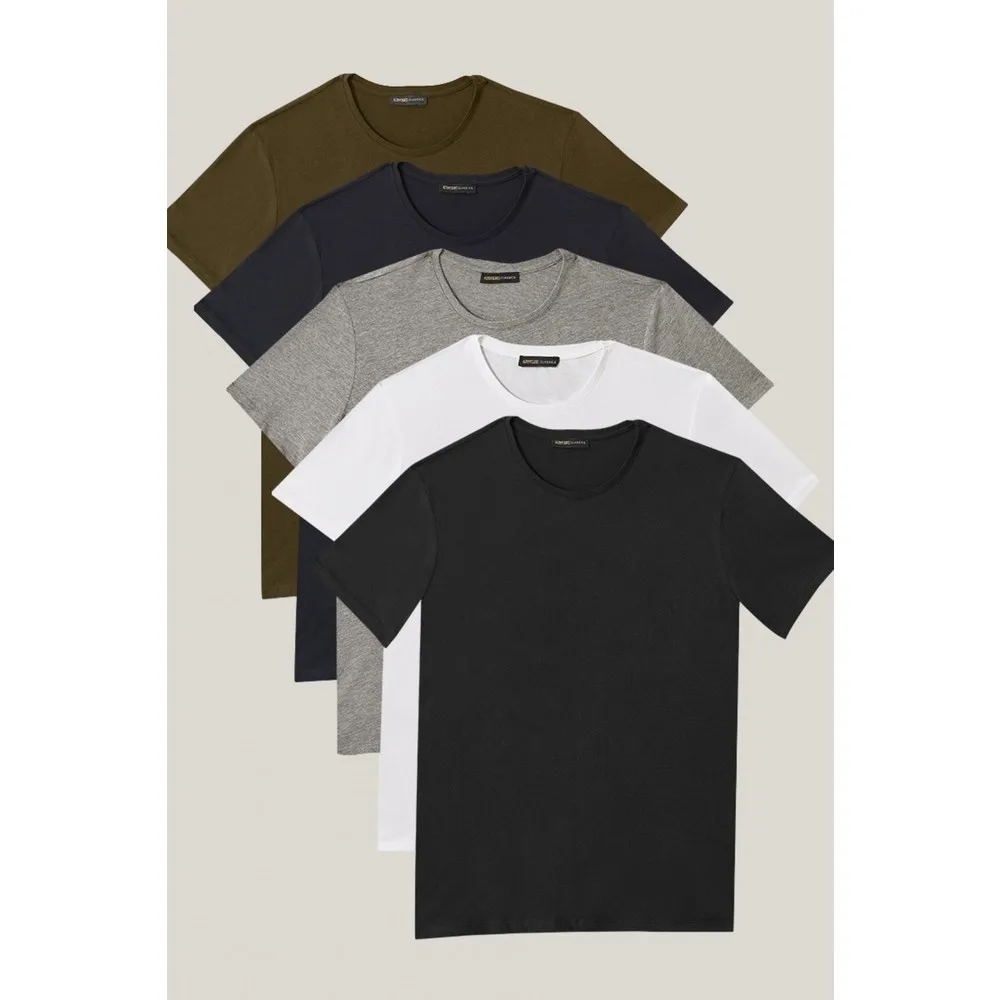 

Altinyildiz Classics Men's 4 & 5 Pack Basic T-Shirts, White-Black-Khaki-Navy Blue-Gray-Melange Cotton Slim Fit Crew Neck
