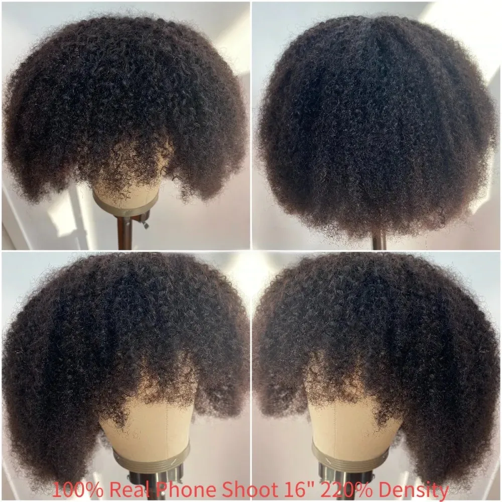 

4B Fluffy Afro Kinky Curly Human Hair Wigs With Bangs Cheap Glueless Perruque Cheveux Humain Wholesale Price With Free Shipping