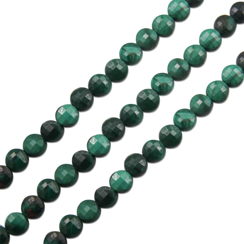 

Malachite Small Beads Strand Faceted Flat Round Rondelle Disc Shape 4mm Natural Stone For Making Jewelry DIY Bracelet Necklace