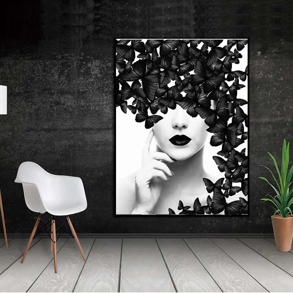 Nordic Black White Butterfly Woman Poster Wall Art Canvas Painting Prints Wall Pictures Modern Living Room Home Decoration 
Nordic Black White Butterfly Woman Poster Wall Art Canvas Painting Prints Wall Pictures Modern Living Room Home Decoration