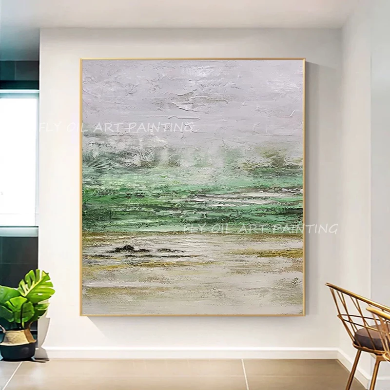 

best hand painted simple pure landscape abstract picture grey canvas Oil Painting Porch Aisle For Living Room Artwork