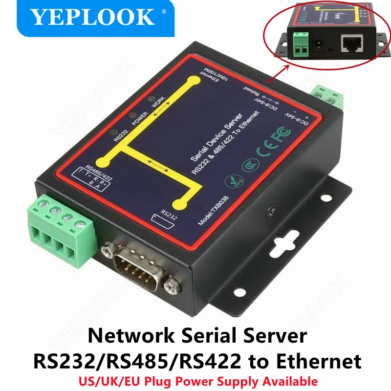 RJ45 to RS232 RS485 RS422 Ethernet Network Serial Port Converter Industrial Device Server Support TCP/RTU/UDP with Power Cable
RJ45 to RS232 RS485 RS422 Ethernet Network Serial Port Converter Industrial Device Server Support TCP/RTU/UDP with Power Cable