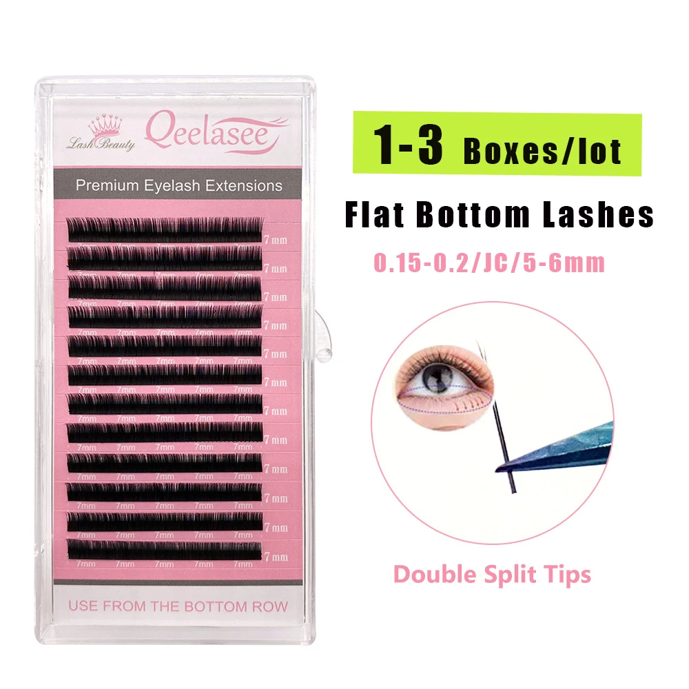 

Qeelasee Flat Bottom Eyelashes Extension bulk wholesale 6mm 7mm Mink individual Lashes under Eye lower short size J curl cilia