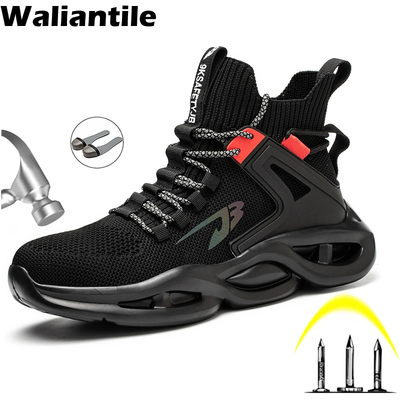 

Waliantile Breathable Men Safety Boots Sneakers Puncture Proof Steel Toe Work Shoes Anti-smashing Indestructible Safety Footwear