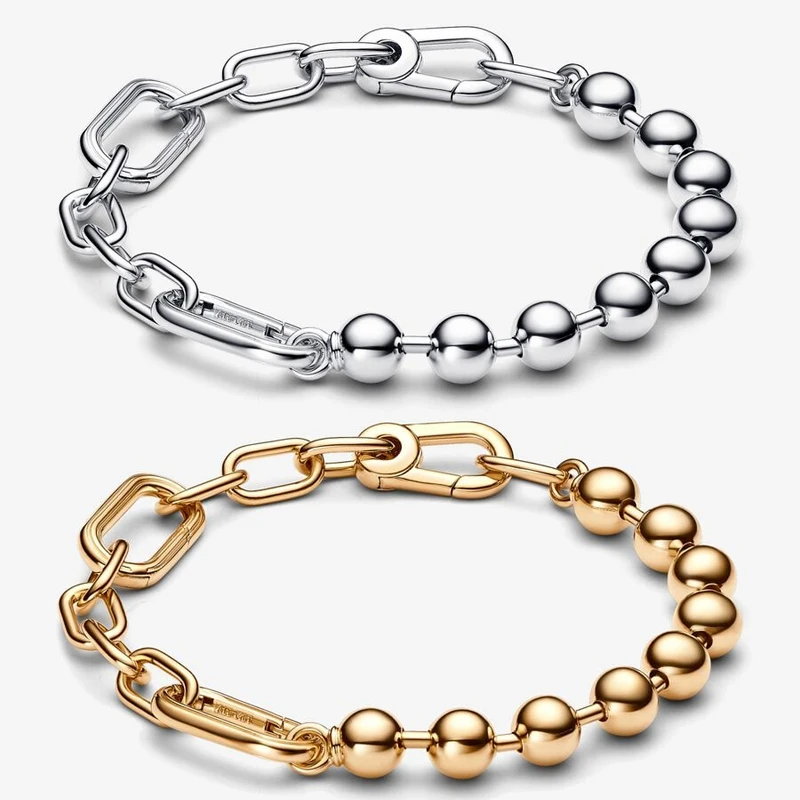 

2023 New 925 Silver 14K Gold Pavé ME Metal Bead & Link Chain Bracelet Fit Original Pandora Me Bracelet Women Jewelry DIY