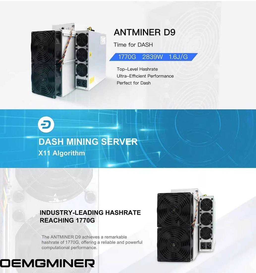DC BUY 4 GET 3 FREE Bitmain Antminer Dash Miner D9 Hashrate 1770G Power 2839W Bulid-in PSU
DC BUY 4 GET 3 FREE Bitmain Antminer Dash Miner D9 Hashrate 1770G Power 2839W Bulid-in PSU