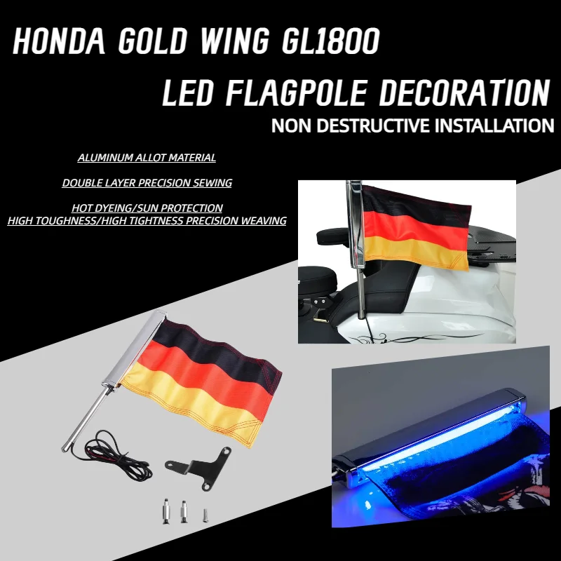 

For Honda Gold Wing GL1800 GER Flag Decoration LED Motorcycle Passenger Luggage Tour Flag Group moto Flagpole LED Kit-PANICAL