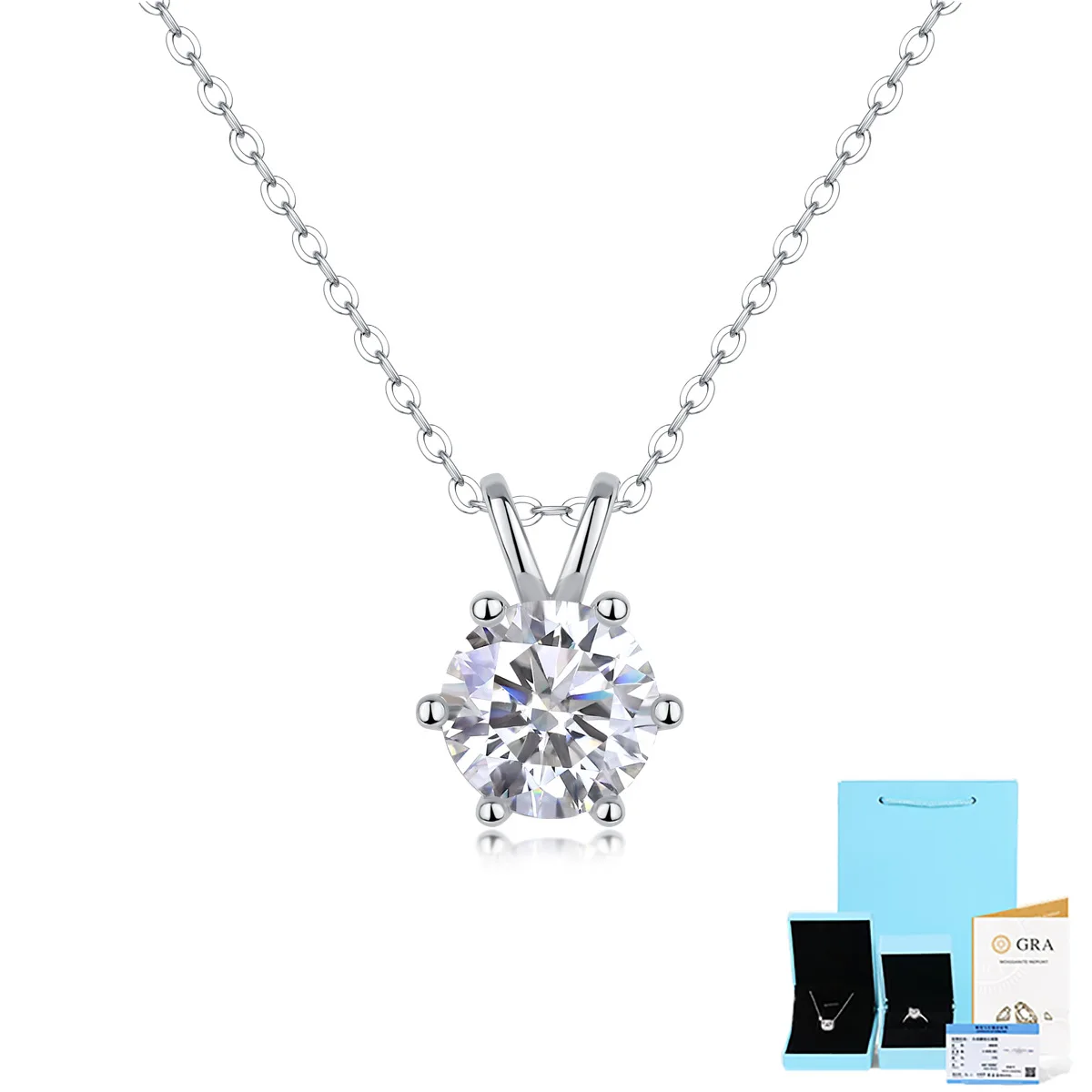 

Luxury Classic High-end s925 Sterling Silver VVS1 D Color 2 Carat Moissanite Diamond Pendant Clavicle Chain Necklace for Women