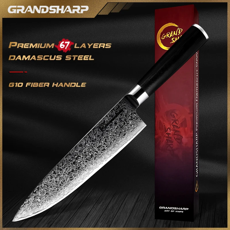 Damascus Chef Knife 8" Kitchen Knife Japan Steel 67 Layer Japanese Kitchen Knives Damascus Steel Ultra Sharp G10 Handle NEW
Damascus Chef Knife 8" Kitchen Knife Japan Steel 67 Layer Japanese Kitchen Knives Damascus Steel Ultra Sharp G10 Handle NEW