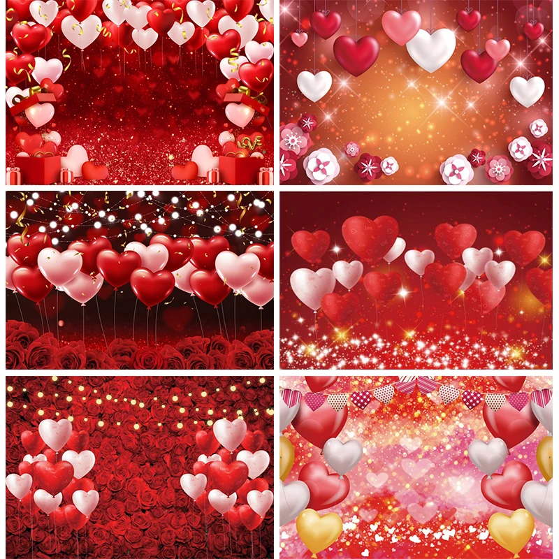 

Backdrop Valentine's Day Love Balloon Hearts Pattern February 14 Photo Background Photography Red Rose Party Decorations Banner
