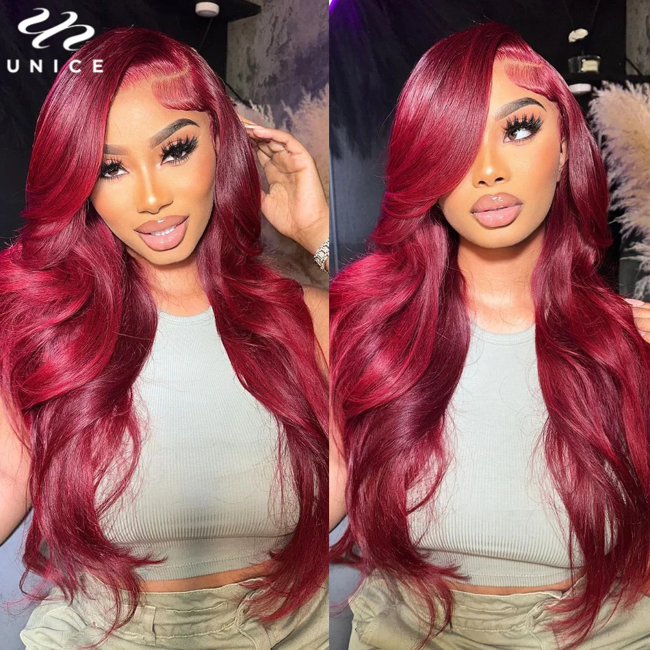

UNice Hair 99J Burgundy Body Wave Lace Wigs Human Hair 13x4 Lace Front Wig Pre Plucked Hairline Lace Frontal Wigs for Women