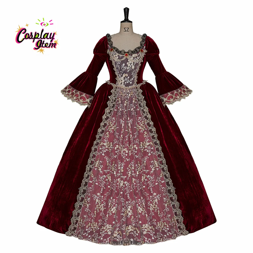 

Medieval Princess Queen Dress Burgundy Victorian Gothic Wedding Dresses Baroque Rococo Marie Antoinette Dress Rococo Court Gown