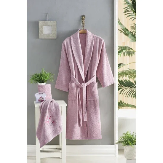 

Murdum Home Işıl 4 Piece Embroidered Bathrobe Set Bathrobe Set Dowry Set Powder