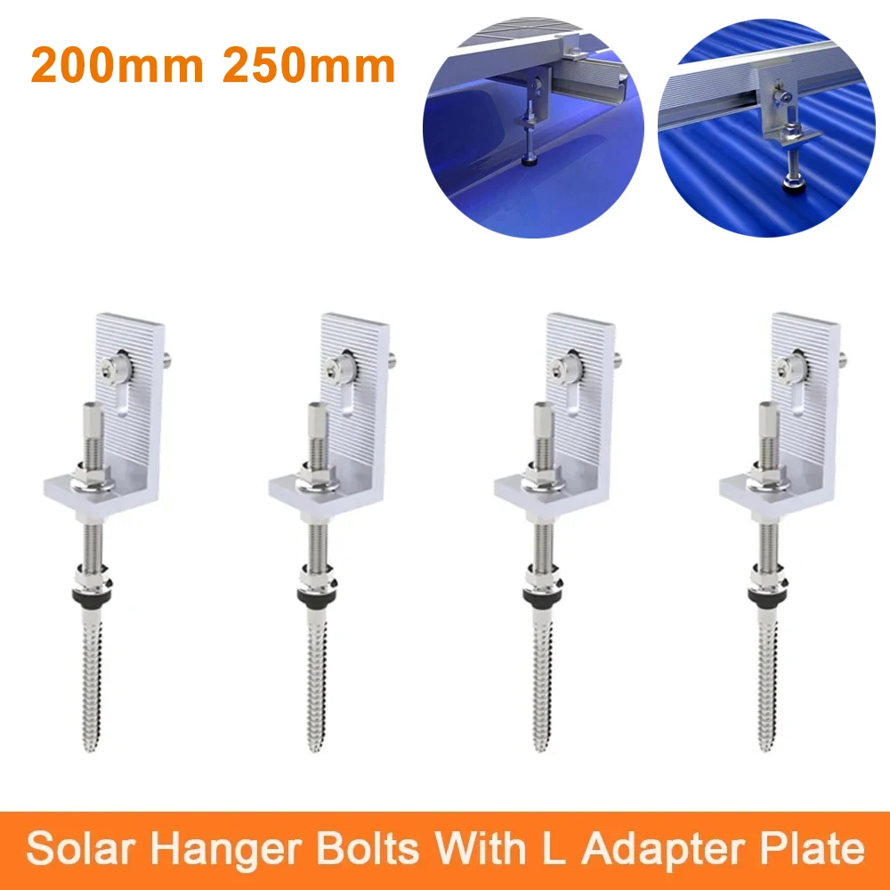 

200/250mm Solar Panel Mounting Hanger Bolts Solar Roof Mount L Bracke Stainless Steel PV Mount Pole Screw For Fixing Solar Panel