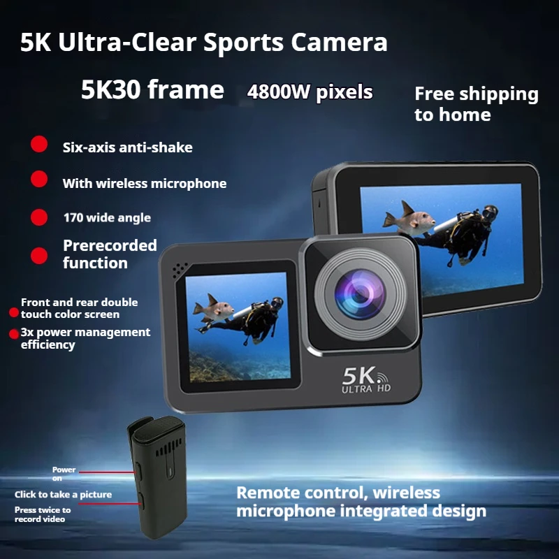 New 5k 30M Action Camera DV with Wireless Microphone Anti-Shake Waterproof Dive Riding Recorder câmeras digitais Camera
New 5k 30M Action Camera DV with Wireless Microphone Anti-Shake Waterproof Dive Riding Recorder câmeras digitais Camera