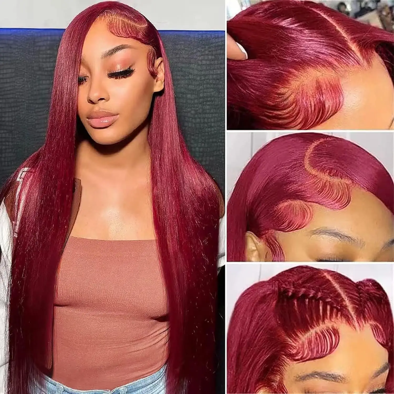 

Бордовый 13x4, прозрачный кружевной передний парик, женский парик из волос для младенцев 99J, прямой Бразильский натуральный парик для черных женщин