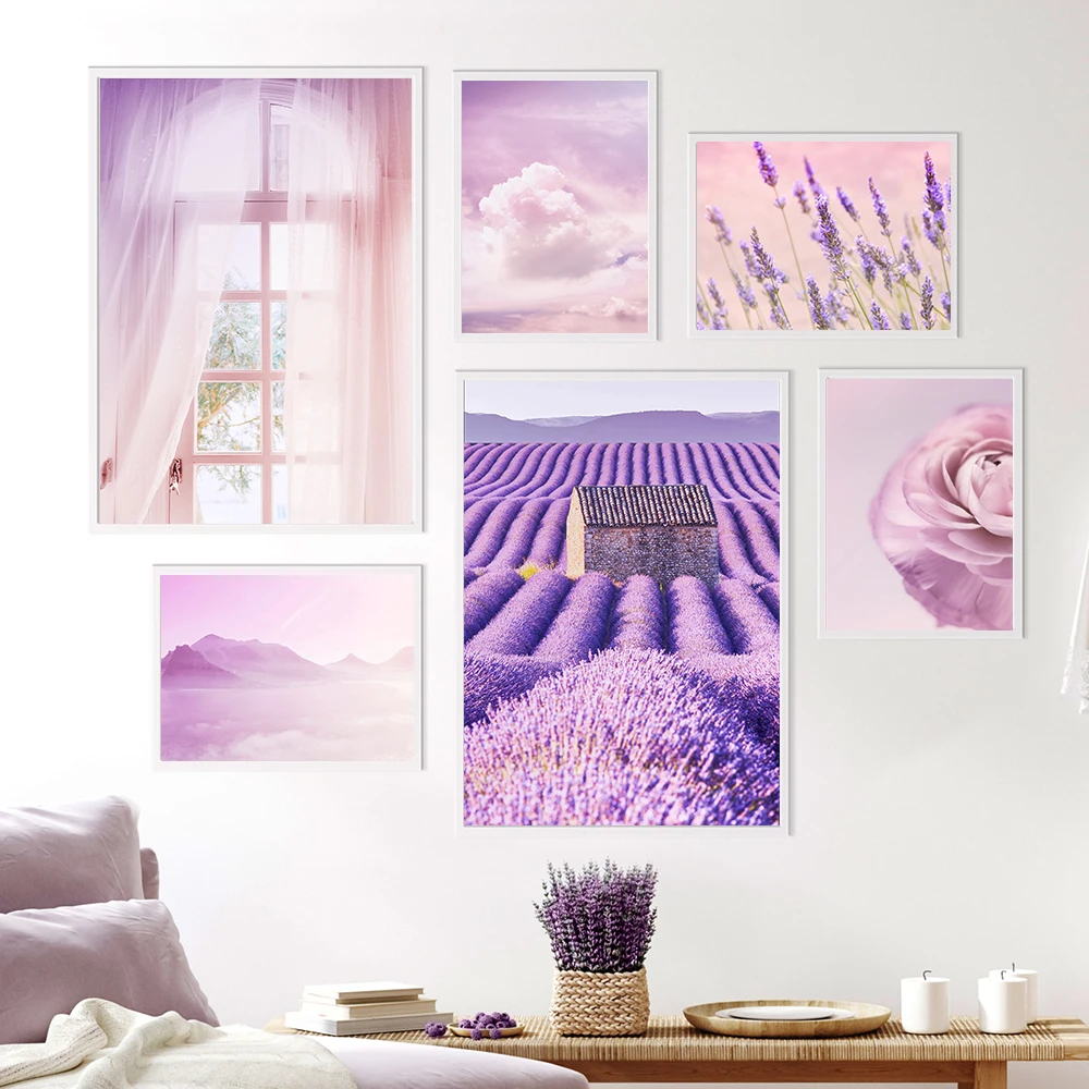 

Purple Lavender Flower Garden House Wall Art Canvas Painting Nordic Poster And Print Picture Romantic Living Room Home Decor