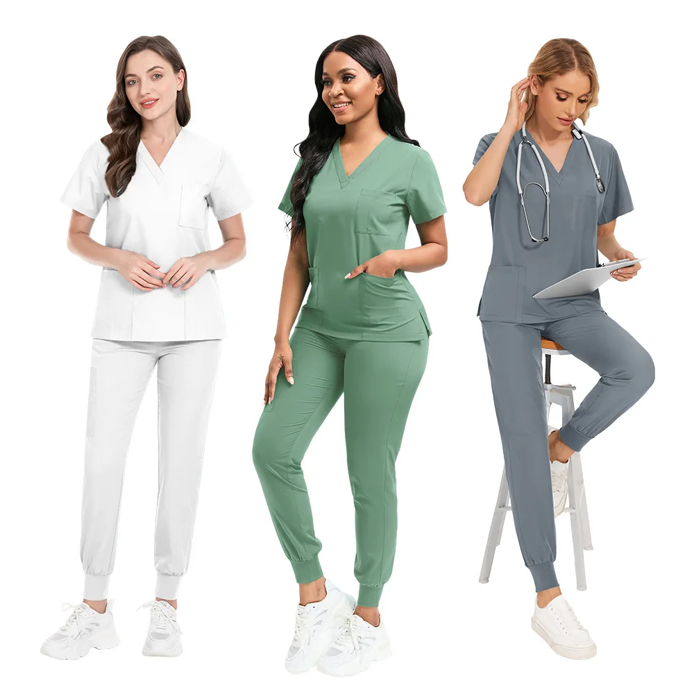 

Women Slim Fit Medical Scrubs Uniform Nursing Accessories Hospital Surgery Gowns Dental Clinic Beauty Salon Workwear Tops+Pants