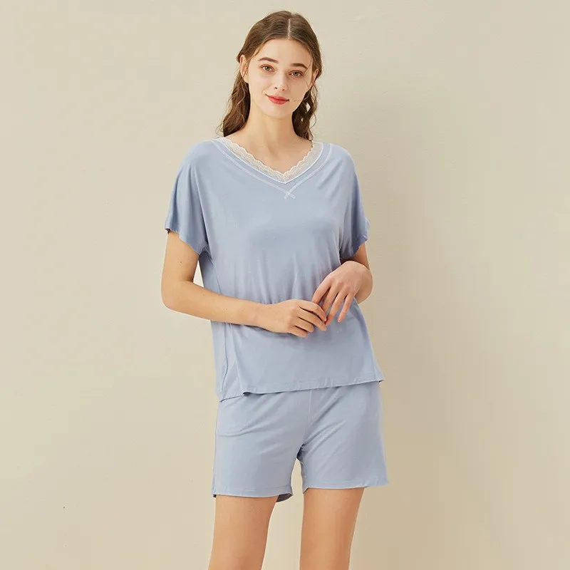2024 Summer Female Sweet Lace Pajama Sets Ladies Soft Bamboo Fiber Sleepwear Suit Women Pijama Mujer Grande Ladies Home Clothes 
2024 Summer Female Sweet Lace Pajama Sets Ladies Soft Bamboo Fiber Sleepwear Suit Women Pijama Mujer Grande Ladies Home Clothes