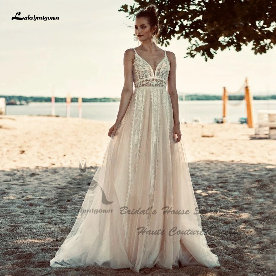 

Lakshmigown Civil Boho Beach Wedding Dresses Spaghetti Straps 2024 Vestidos De Novia Sexy A Line Bridal Gowns Lace Appliques