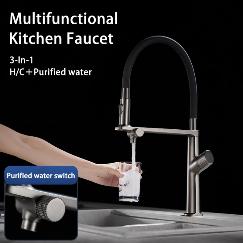 

Pullout Kitchen Faucet Hot Cold Purification Cabinet Water Tap 3-1 Set Washing Basin Bowl Faucets with Purifier Drinking Outlet