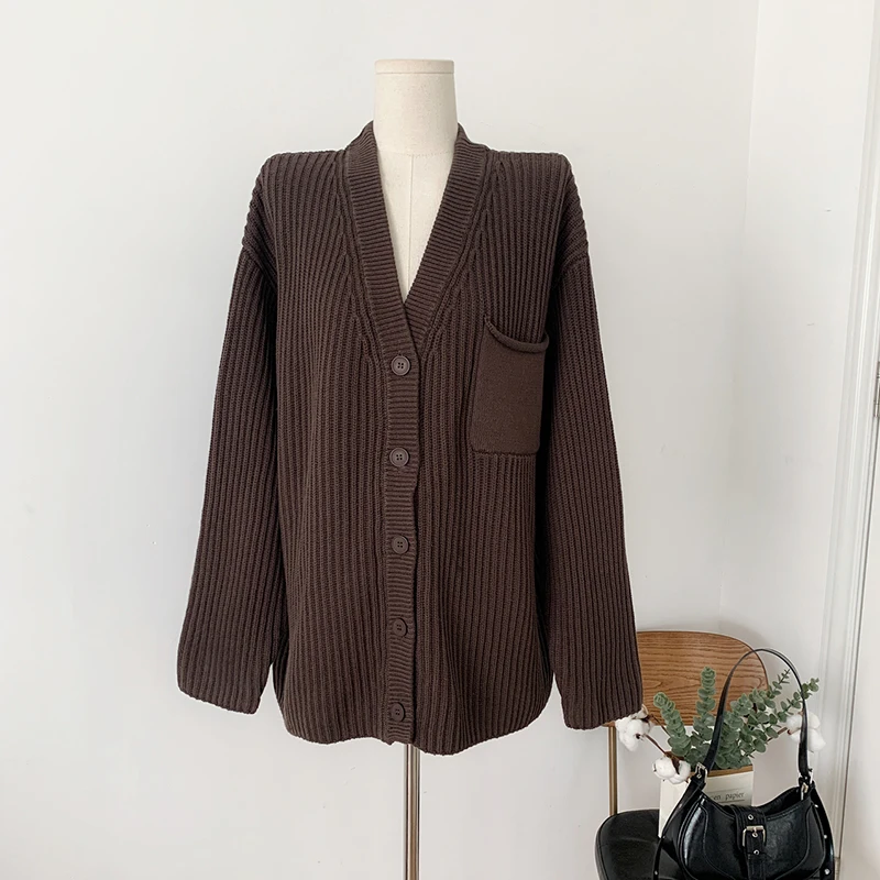 Женский кардиган с V-образным вырезом, с длинным рукавом 
Женский кардиган с V-образным вырезом, с длинным рукавом