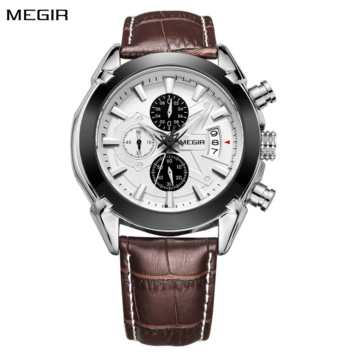 

MEGIR Men Watches Original Fashion Leather Quartz Wristwatch Top Brand Military Chronograph Big Dial Sports Clock Reloj Hombre