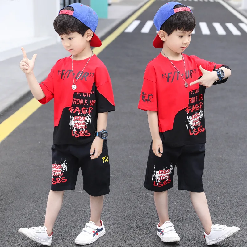 

4 6 8 10 12 13 Years Boys Summer Suit Kids Short Sleeve T-shirt +shorts 2pc Sports Casual Outfits for Teenage Boy Clothing Sets