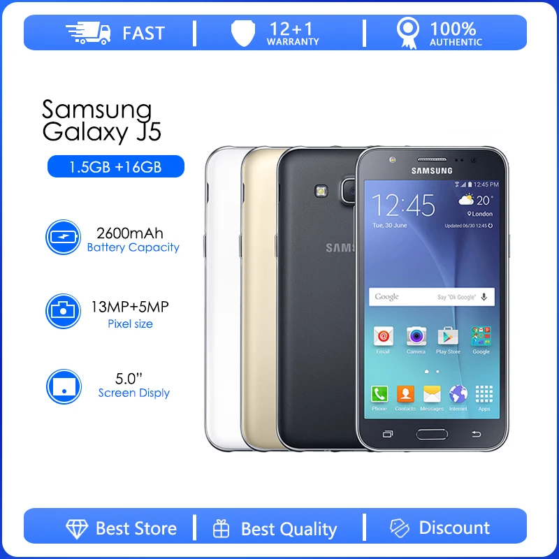 

Samsung Galaxy J5 Refurbished-Unlocked J500H/J500F Dual Sim Unlocked Cell Phone 5.0"LCD screen Quad core 1.5GB RAM 16GB ROM
