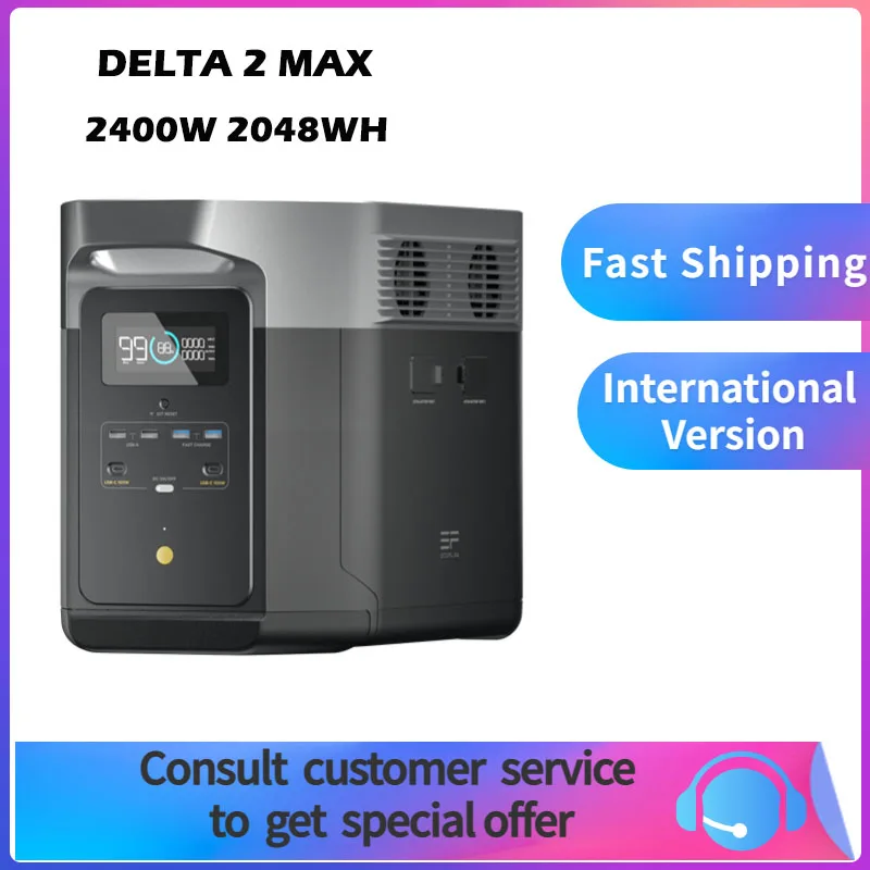 

Портативная растягиваемая электростанция EcoFlow DELTA 2 Max, 2400 Вт, 3000 Вт/ч, 6 кВтч, LFP-аккумулятор до Вт, тихий солнечный генератор, разъем CN