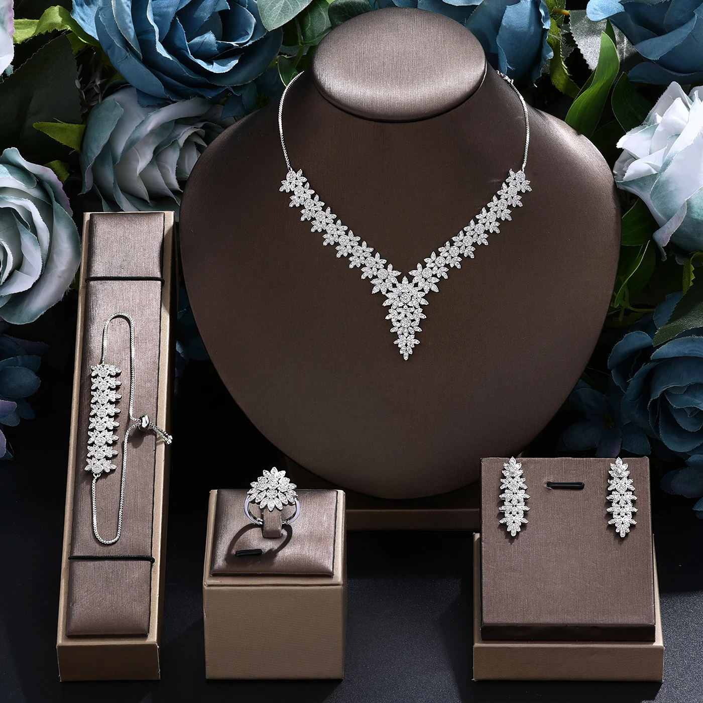 2024 Unique Design Zircon Wedding Jewelry Set For Women Adjustable 4PCS Necklace Bracelet Bridal Anniversary Party Bridal Gift
2024 Unique Design Zircon Wedding Jewelry Set For Women Adjustable 4PCS Necklace Bracelet Bridal Anniversary Party Bridal Gift