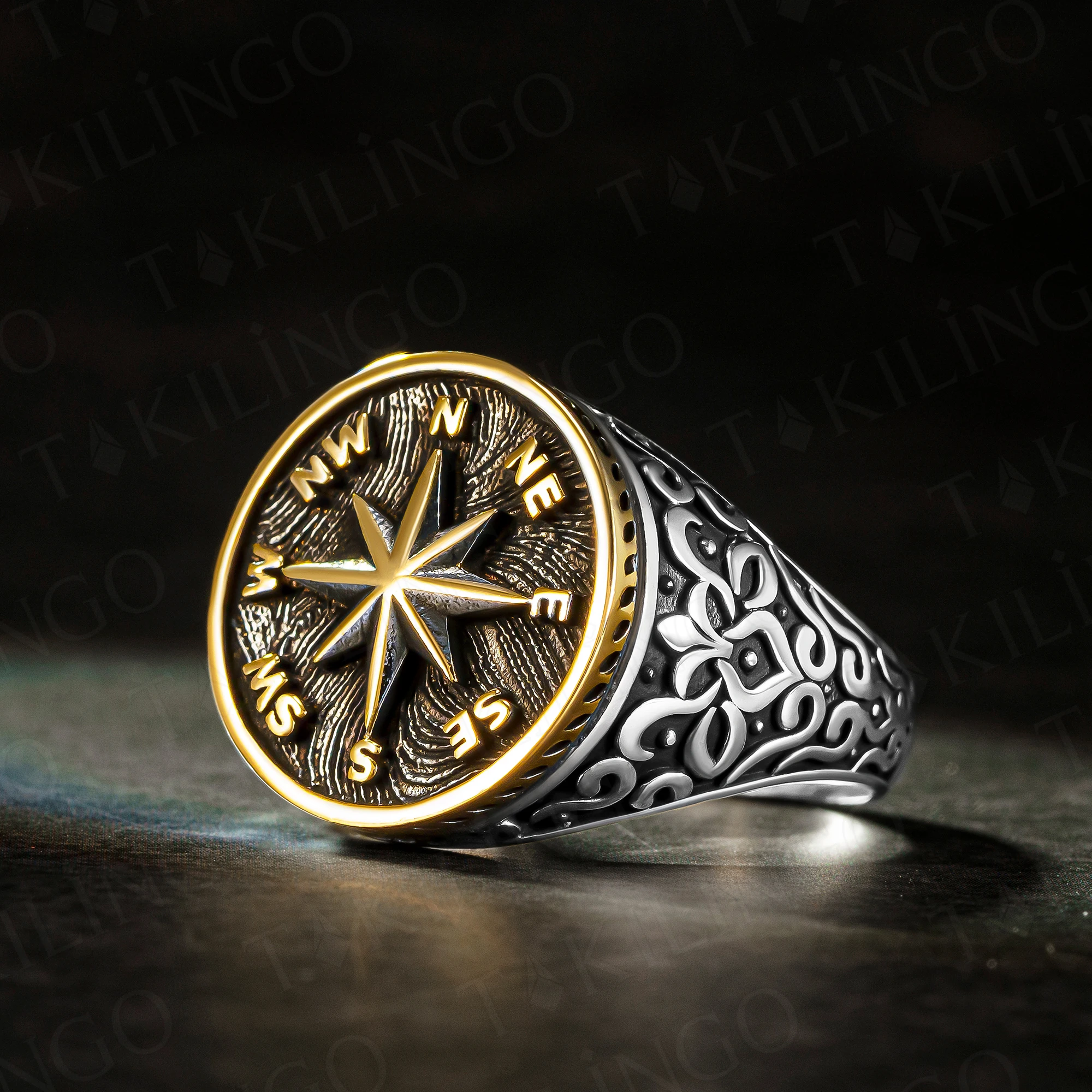 

Stamped Solid 925 Sterling Silver Round Compass Design Men's Ring Handmade Anchor Sailor Ring Silver Jewelry