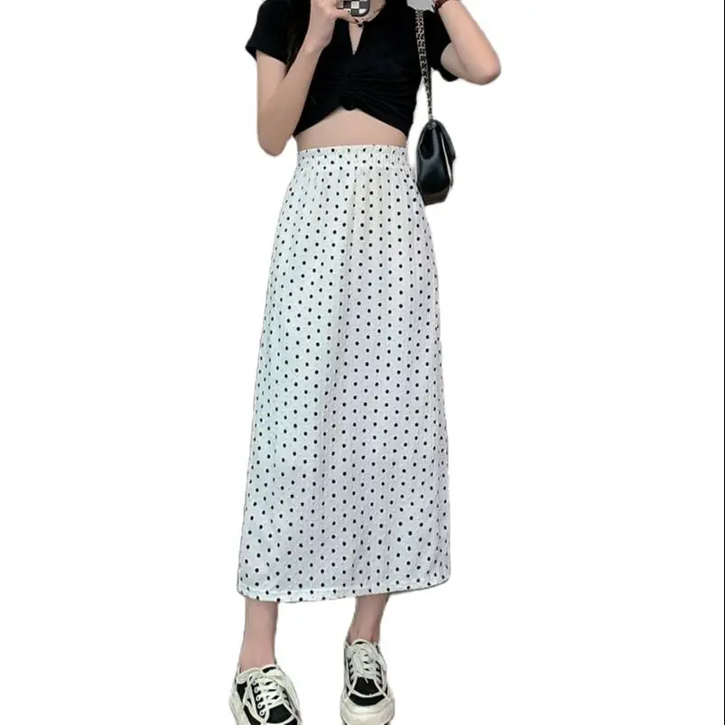 

Female skirt polka dots high-waisted frill skirt A-Line skirts elasticated waist