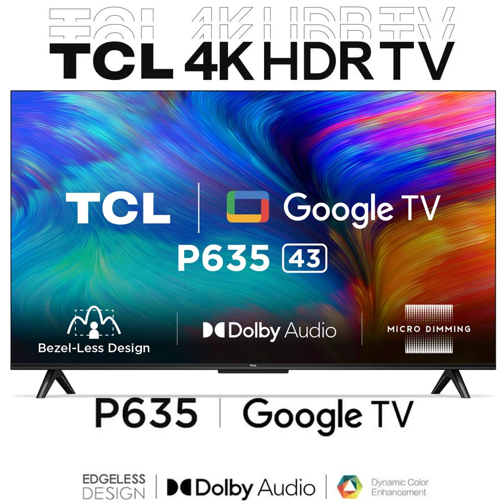 TCL 43'' P635 Series QLED 4K Ultra HD HDR Smart TV Google Assistant, Google TV, Dolby Atmos, HDR10
TCL 43'' P635 Series QLED 4K Ultra HD HDR Smart TV Google Assistant, Google TV, Dolby Atmos, HDR10