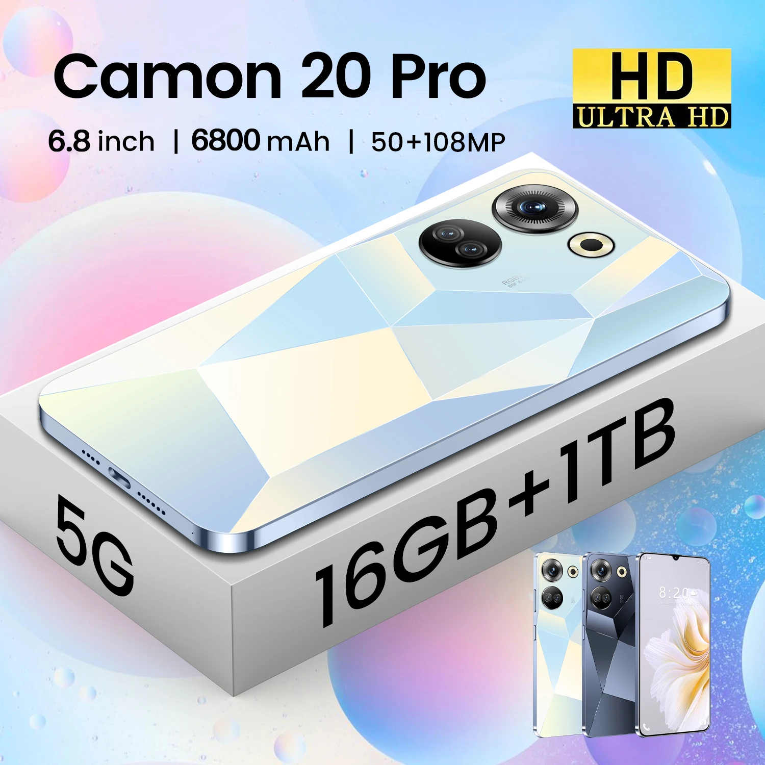 

C20 Pro Smartphone Android 13 Qualcomm8 Gen 2 6.8“ Screen SmartPhone 16G+1TB 6800mAh 50+108MP 4G/5G Network Cellphones