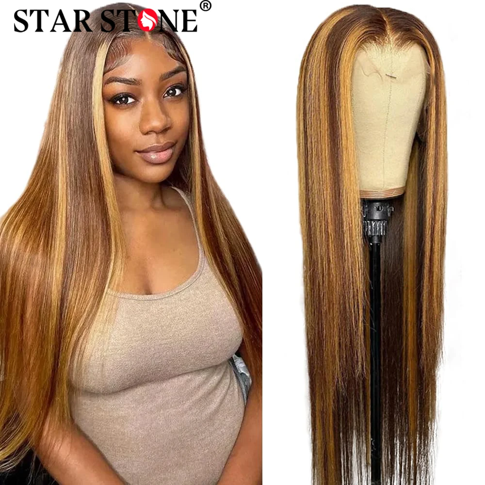 

Highlight 13X4 Lace Frontal Brazilian Wigs Honey Blonde Colored Human Hair Wigs for Women Ombre Straight Lace Front Wig On Sale
