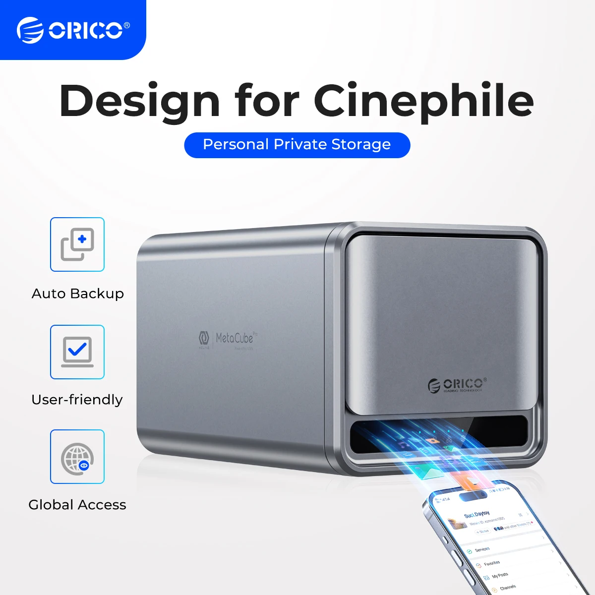 

ORICO MetaCube Household Storage Type-C 3.5" HDD/SSD Dual-bay NAS with Automatic Backup Remote Access with Offline BT Download