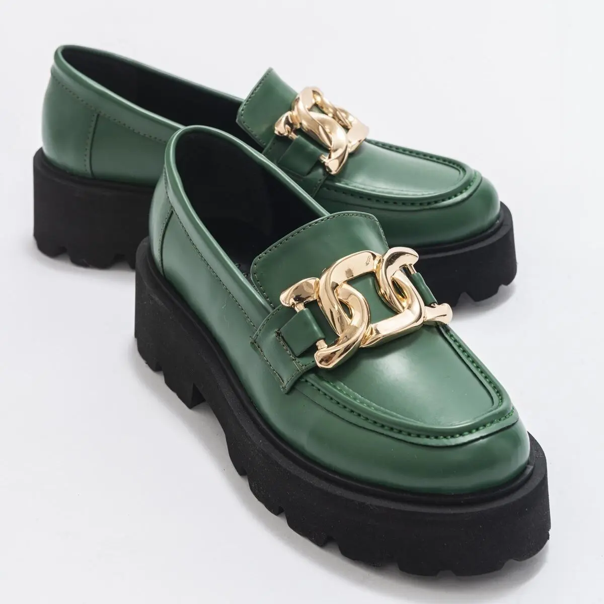 Absorb Interior Exterior Quality Faux Leather Flat Platform Eva Light Sole Chain Detail Women's Loafer Poshnmore Green Claret Re
Absorb Interior Exterior Quality Faux Leather Flat Platform Eva Light Sole Chain Detail Women's Loafer Poshnmore Green Claret Re