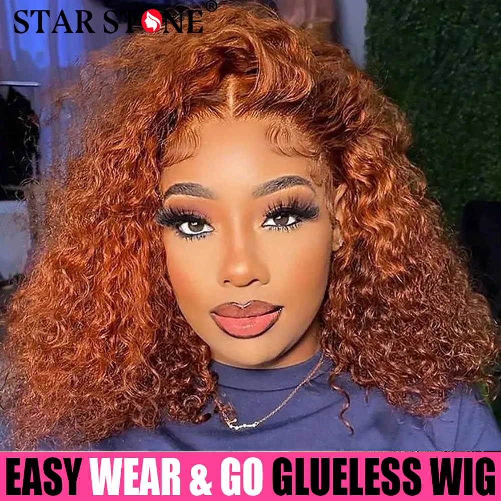 

Deep Wave Glueless Wig Human Hair Ready To Wear Ginger Orange Short Bob Curly Wigs For Woman Preplucked 6X4 HD Lace Closure Wig