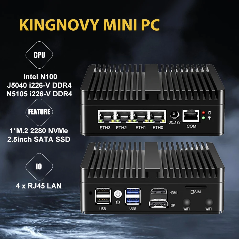 

Micro Firewall Appliance, Mini PC, VPN, Router PC, Celeron N100 N5105 N5100 J5040 DDR5 AES-NI, 4 x Intel LAN, 2 x USB3.0 DP HDMI