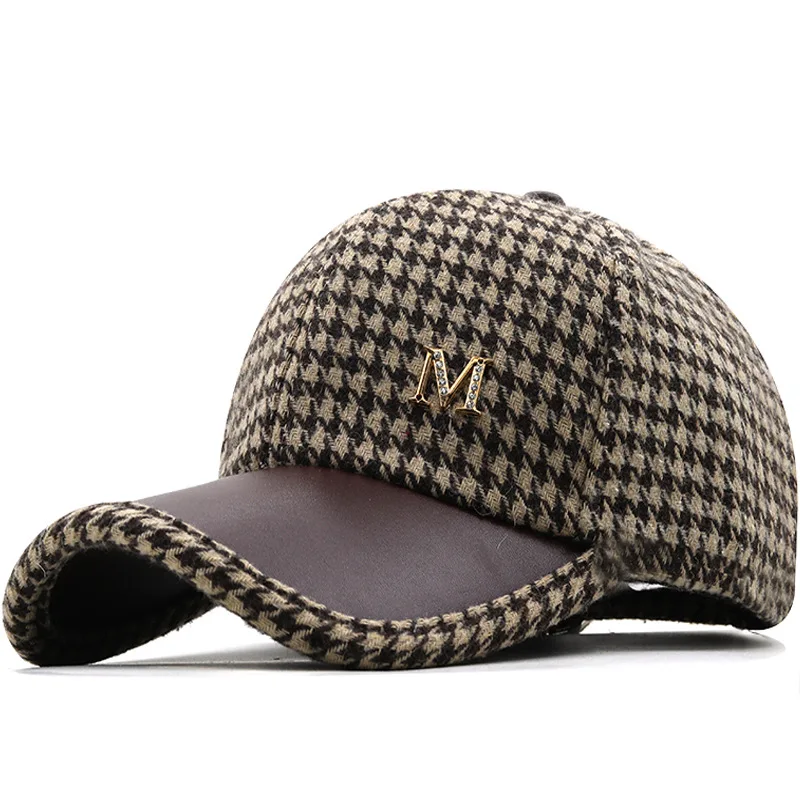 

Classic Brown British Hat Houndstooth Cap Baseball Hats For Girl Women Winter Trucker Caps Curved Brim Fashion Snapback Caps