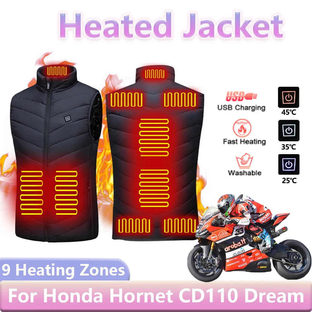 

9 Heating Vest Zones for Honda Hornet CD110 Dream DX Unicorn Shine Graphene USB Heated Electric Heated Jackets Unisex Sportswear