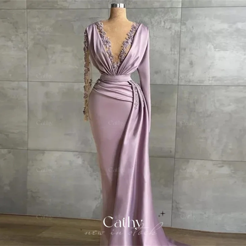 Cathy Luxurious Purple Long Prom Dress V-Neck Appliquéd Lace Long Sleeve Party Dress Custom Evening Dress Vestidos De Fiesta
Cathy Luxurious Purple Long Prom Dress V-Neck Appliquéd Lace Long Sleeve Party Dress Custom Evening Dress Vestidos De Fiesta