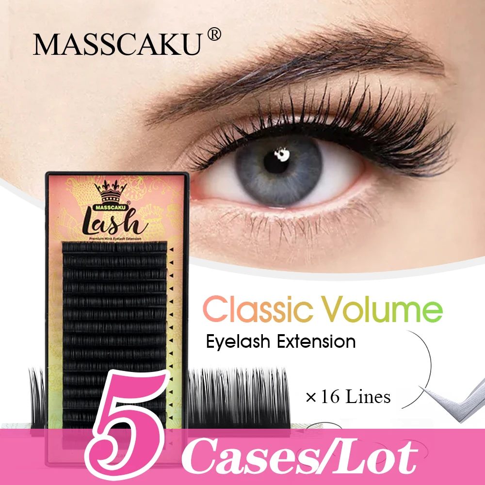 

5case/lot MASSCAKU 3D Mink Eyelashes 100% Handmade C D Curl Classic Volume Lash Soft Fluffy Eyelash Extension Makeup Cilio